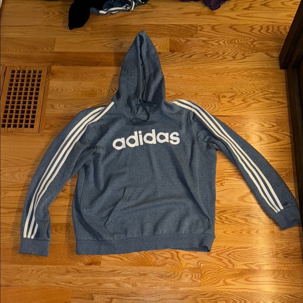 Adidas Blue Hoodie with White Stripes